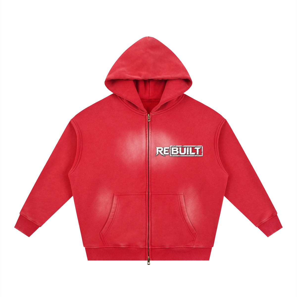 Rebuilt | Red E.Y.G |Sunfade Two-way Zipper Boxy Fleece Hoodie