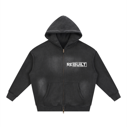 Rebuilt | Red E.Y.G |Sunfade Two-way Zipper Boxy Fleece Hoodie