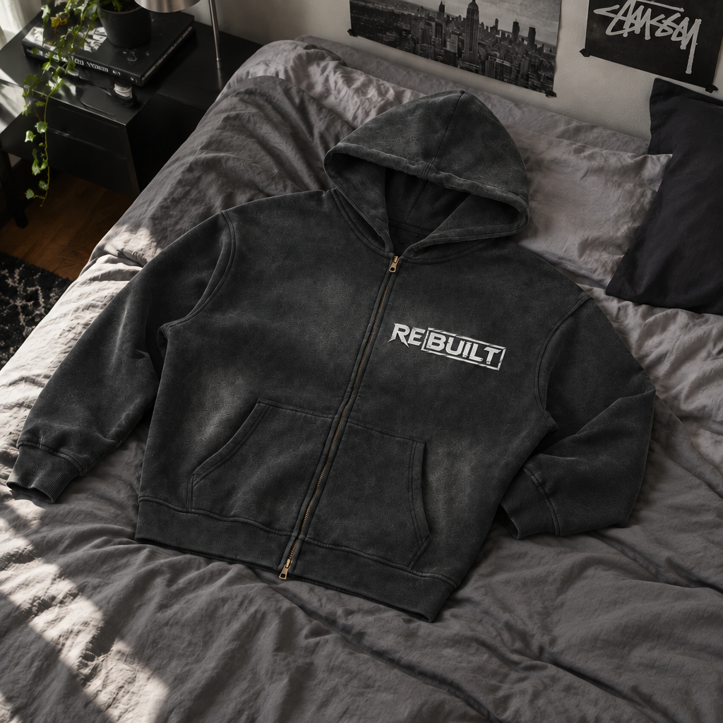 Rebuilt | Red E.Y.G |Sunfade Two-way Zipper Boxy Fleece Hoodie