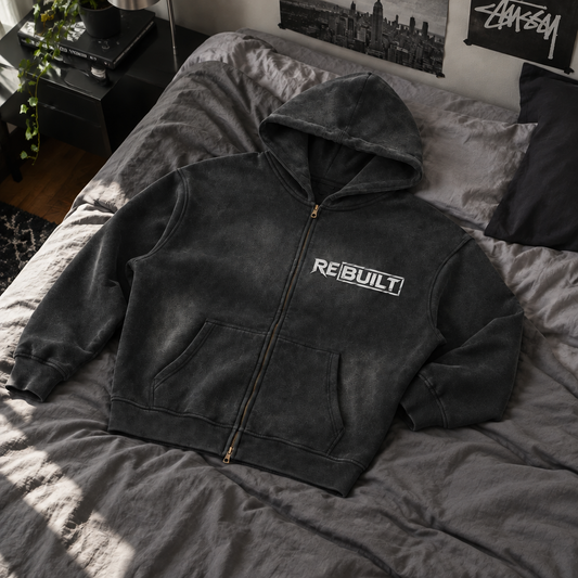 Rebuilt | Red E.Y.G |Sunfade Two-way Zipper Boxy Fleece Hoodie
