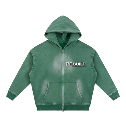 Rebuilt | Red E.Y.G |Sunfade Two-way Zipper Boxy Fleece Hoodie