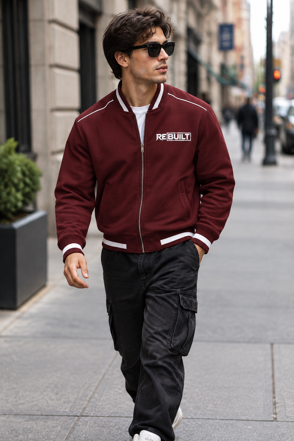 Rebuilt | Contrast Piping Zip Bomber Jacket