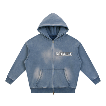 Rebuilt | Red E.Y.G |Sunfade Two-way Zipper Boxy Fleece Hoodie